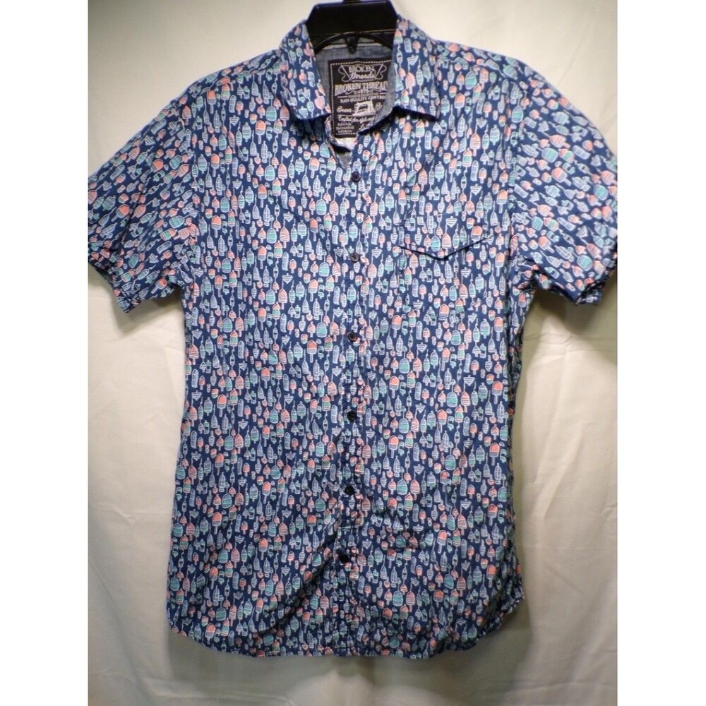 Broken Threads Men's Large Short Sleeve Button Down Buoy Print Shirt